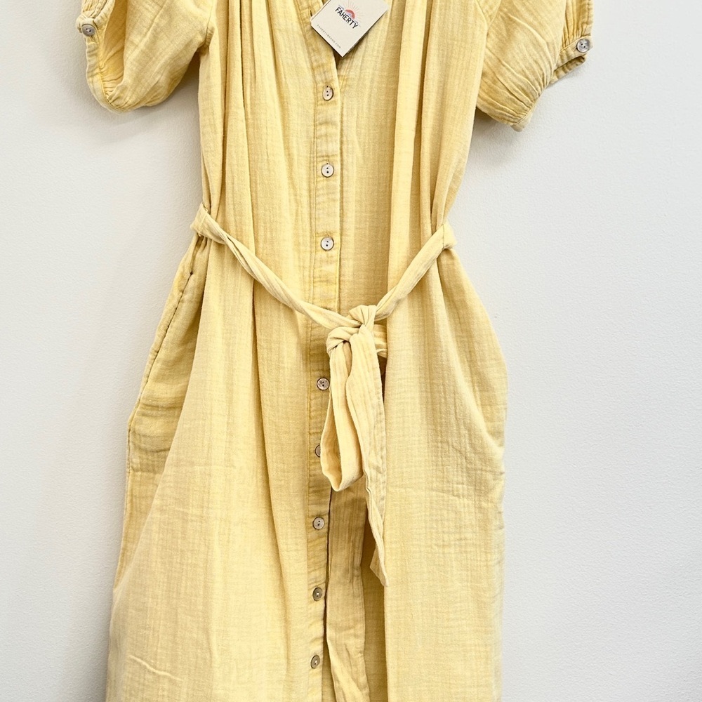 NWT XS Faherty Yellow Button-Down Dress